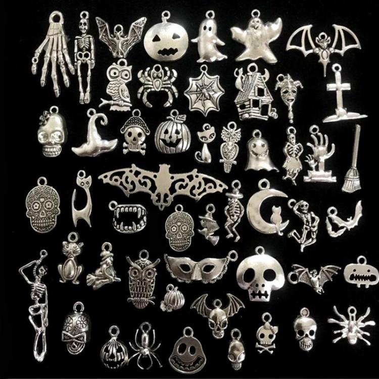 all in one place תכשיטי אופנה Halloween Charms Bat Pumpkin Lantern Spider Witch Skull Charms Pendant Craft Supplies Pendants For DIY Craft Making 50pcs/set