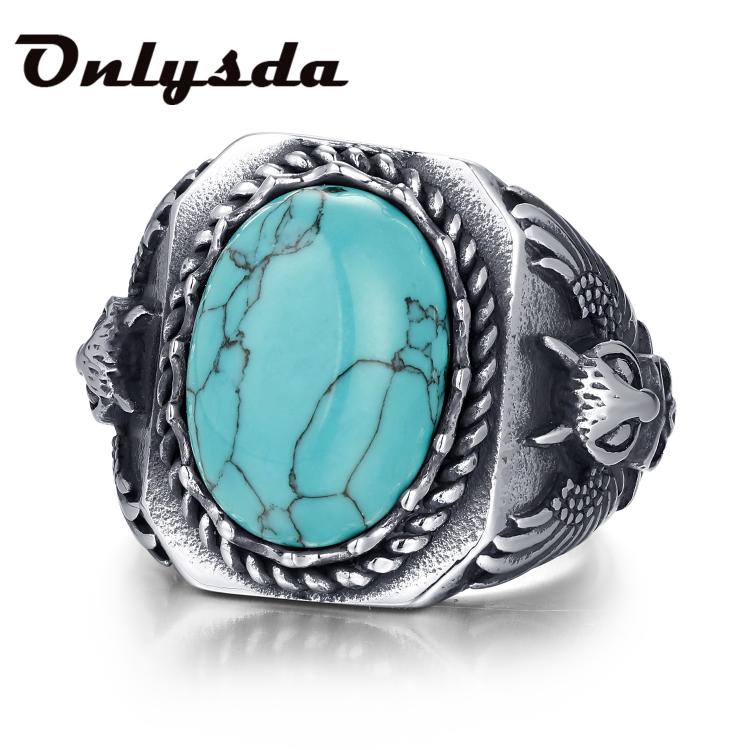 all in one place תכשיטי גברים Statement Punk Rock Stylish Signet Rings for Men, Bat Ring with Round Blue Stone, Stainless Steel Metal Party Jewelry ,US Size
