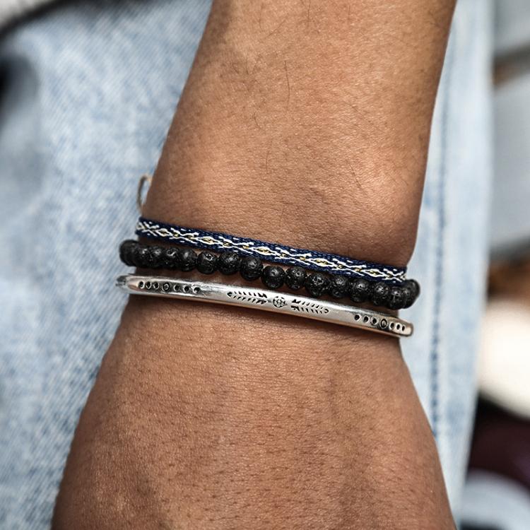 all in one place תכשיטי גברים Natural Black Lava Stone Beads Bangle Fine 925 Silver Plated Charm Bracelet Handmade Weave Rope Chain For Men Jewelry Gifts