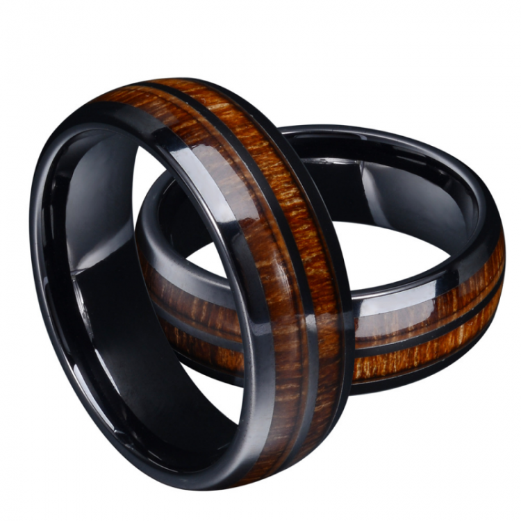 all in one place תכשיטי גברים New Fashion Black Tungsten Carbide Rings Inlay Hawaiian Koa Wood Abalone Shell Men's Engagement Wedding Bands Anniversary Gif