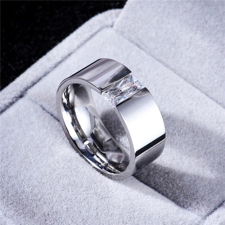 all in one place תכשיטי גברים New Arrival Stainless Steel Ring Couple Ring For Women With Big Crystal Wedding Band Ring Width 8mm Size 6-11 Gift For Men
