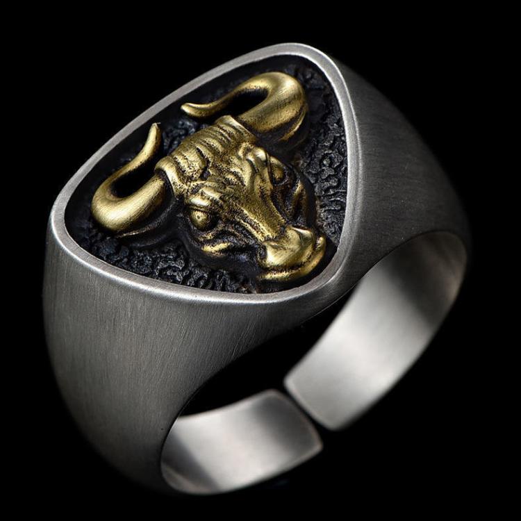 all in one place תכשיטי גברים Men's Domineering Rock Metal Bull Totem Opening Adjustable Rings Retro Punk Western Matador Jewelry Gifts