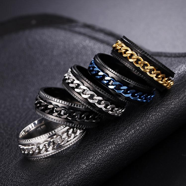 all in one place תכשיטי גברים Rotate Rotating Anxiety Fidget rings Titanium Stainless Steel Chain Spinner Finger Ring For Men Blue Gold Black Punk Rock Gift