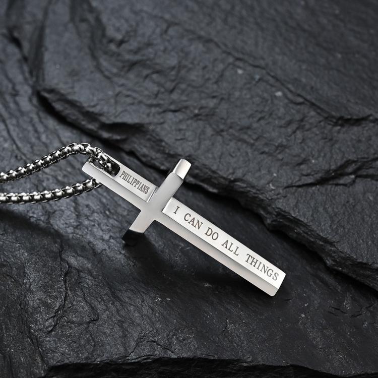 all in one place תכשיטי גברים Trendy Philippians I CAN DO ALL THINGS Cross Necklace Pendant for Men Stainless Steel Simple Inspirational Male Gift