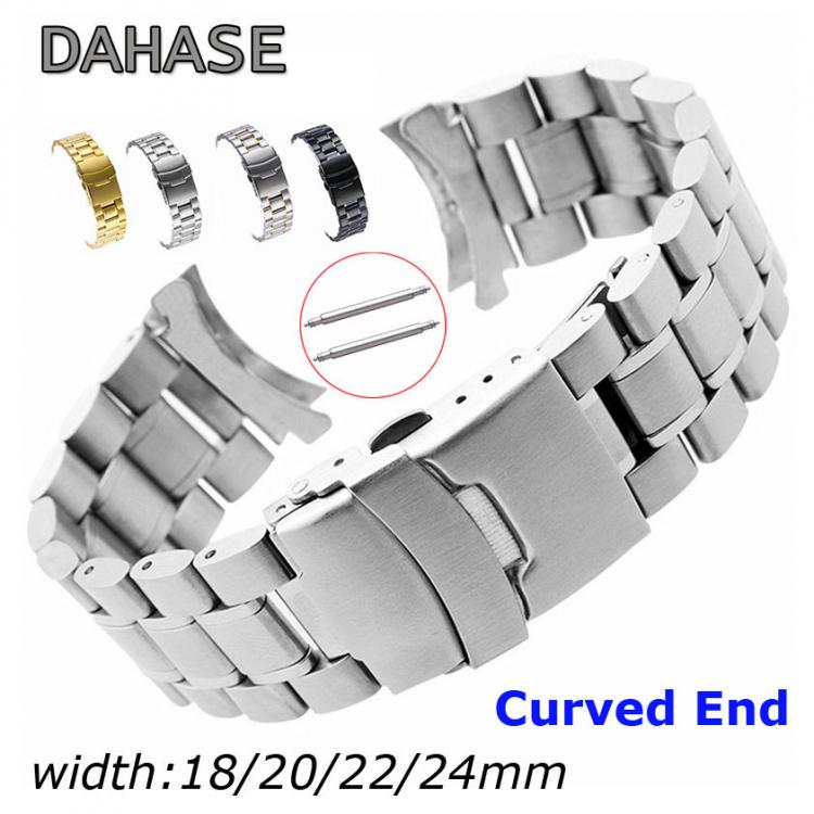 all in one place שעונים Stainless Steel Watch Band 18mm 20mm 22mm 24mm Strap Wristband Curved End Watch Strap Double Lock Buckle Replacement Wrist Belt