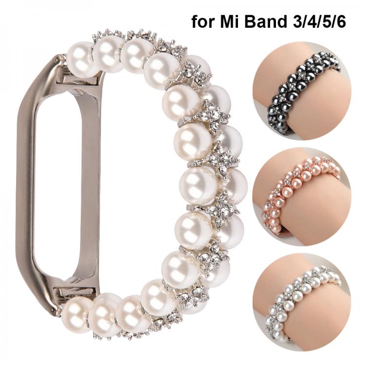all in one place שעונים Girl Bracelet for Xiaomi Mi Band 6 Bands Wristband Elastic Wristband Strap for Mi Band 3/4/5 Jewelry Pearl Dressy Band Bling