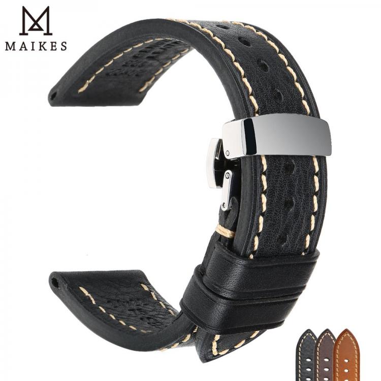 all in one place שעונים MAIKES Handmade Watch Band Genuine Cow Leather Watch Strap With Butterfly Buckle Bracelet For MONTBLANC Tudor Watchbands