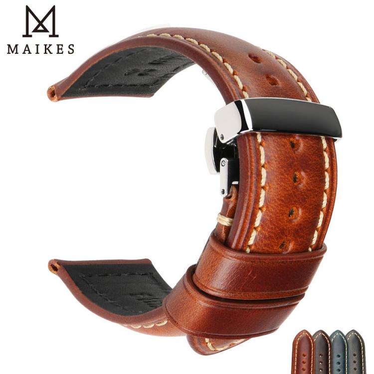all in one place שעונים Maikes Handmade Watchbands 18-24mm Blue Brown Women Men Butterfly Clasp Genuine Leather Watch Band Strap Belt 20mm