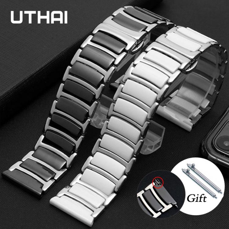 all in one place שעונים Watchband Ceramic strap between stainless steel 20mm 22mm watch band strap for Huawei Smart Watch GT2/watch 2pro/Samsung watch