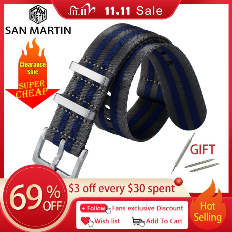 all in one place שעונים San Martin Watch Strap Nato Nylon Strap 20mm 22mm Universal Type Sports Troops Parachute Bag Watchband Pilot Military Watch Band