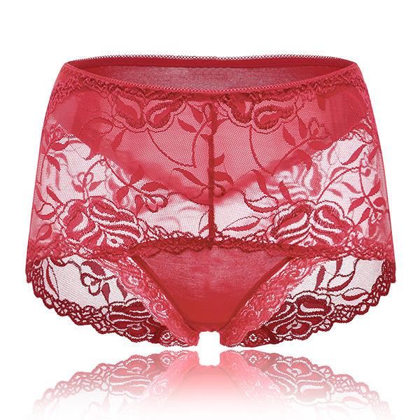 all in one place בגדי נשים Women Seduced Lace Hollow Out Mid Waist Breathable Soft Briefs