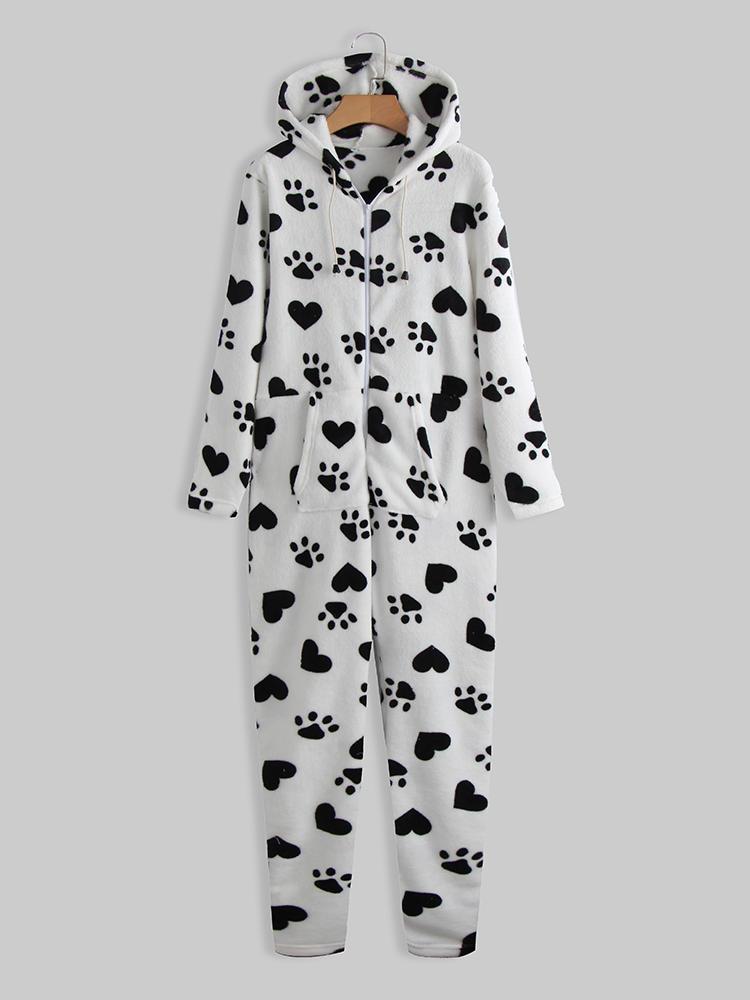 all in one place בגדי נשים Front Zipper Hoodie Long Sleeve Flannel Print Casual Pajama Set