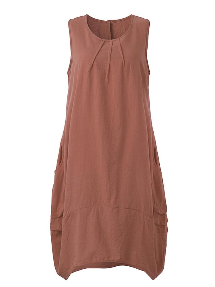 all in one place בגדי נשים O-Newe Casual Women Solid Sleeveless Pockets Lantern Dress
