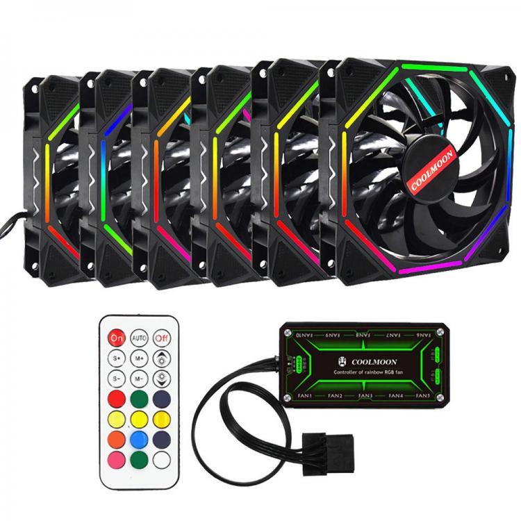 all in one place ציוד היקפי Coolmoon 6PCS 12cm Adjustable RGB Cooling Fan with IR Controller for Desktop PC