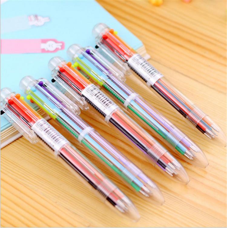 all in one place ציוד היקפי 5pcs/lot 6 in 1 Multicolor Rainbow Ballpoint Pen Students Office Transparent Ball Point Ballpoint