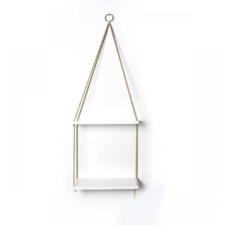 all in one place ציוד היקפי 35cm/45cm 2 Layers Solid Wood Rope Hanging Wall Shelf Vintage Floating Storage Rack Wall Mount Bookshelf Home Decorations