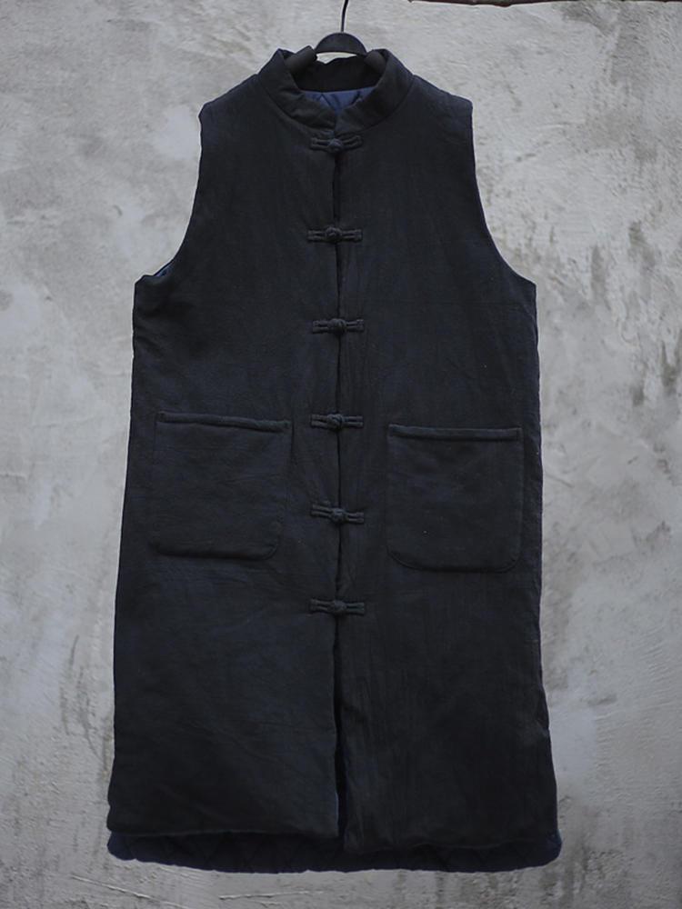 all in one place בגדי נשים Vintage Women Sleeveless Plate Buckle Pocket Winter Solid Color Vest Coats