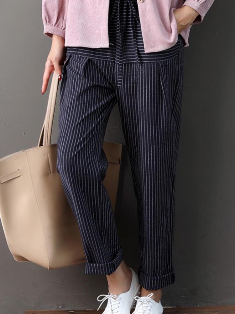 all in one place בגדי נשים Patchwork Stripe Drawstring Waist loose Casual Pants