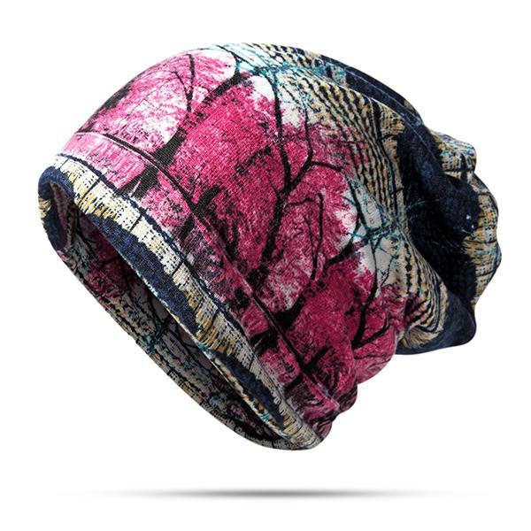 all in one place בגדי נשים Women Warm Velvet Beanies Cap Colorful Printed Bonnet Hat Cap And Scarf Dual Use