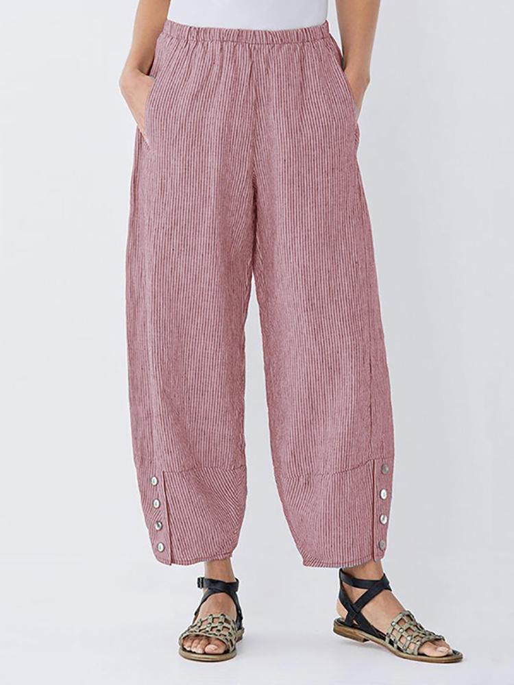 all in one place בגדי נשים Women Elastic Waist Striped Wide Legged Casual Loose Pants
