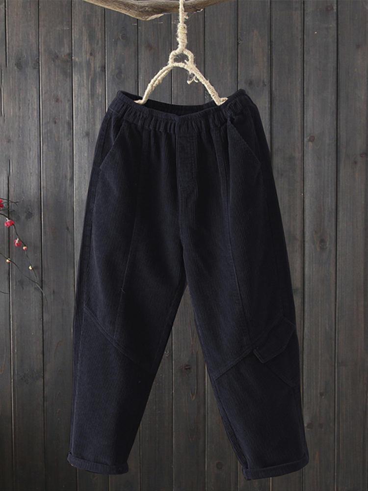 all in one place בגדי נשים Women Casual Corduroy Pants Loose Elastic Waist Harem Trousers