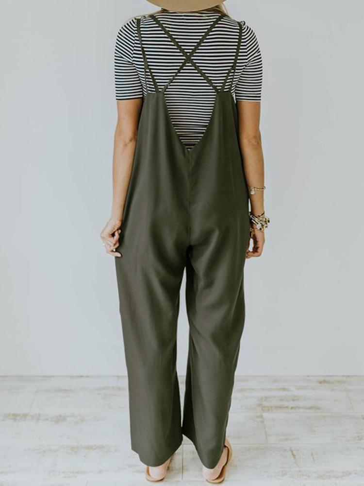 all in one place בגדי נשים Women Casual Straps Cross Back Loose Overralls Jumpsuit