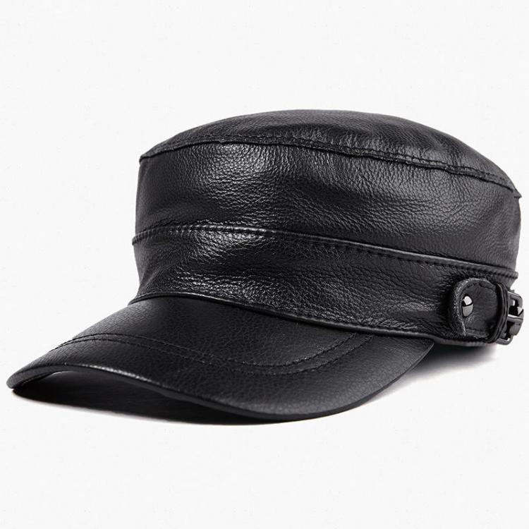 all in one place בגדי נשים Men's Hat Leather Flat Top Military Cap Warm Earmuffs Outdoor Leather Duck Tongue Windproof Hat Male Flat Hats