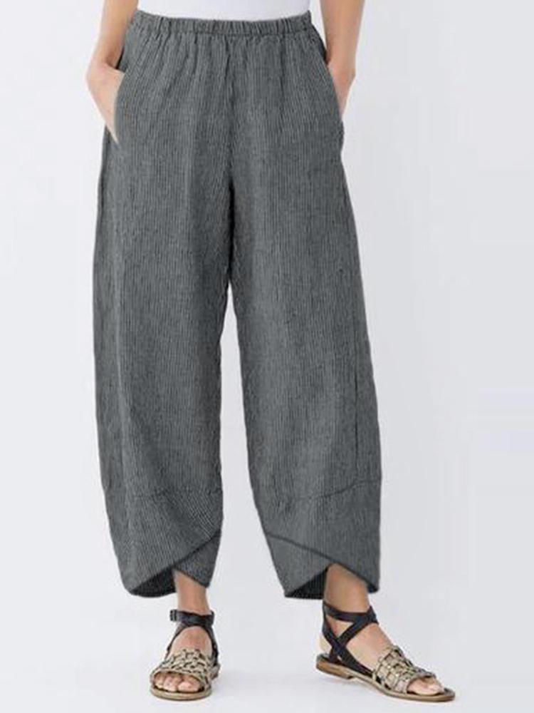 all in one place בגדי נשים Casual Pocket Elastic Waist Stripe Women Pants