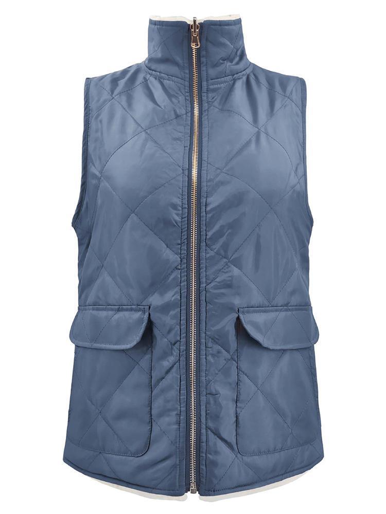 all in one place בגדי נשים Women Solid Turn-down Collar Thick Vest Jacket