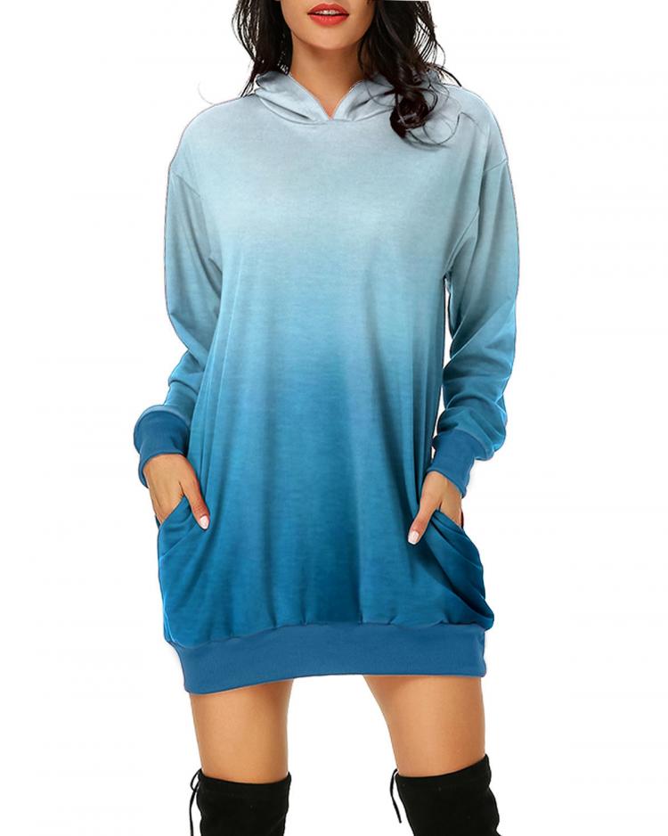all in one place בגדי נשים Women Long Sleeve Printed Hooded Sweatshirt Dress Pockets Pullover Tops