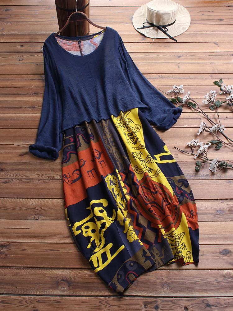 all in one place בגדי נשים Ethnic Floral Print Two Pieces Long Maxi Dress For Women