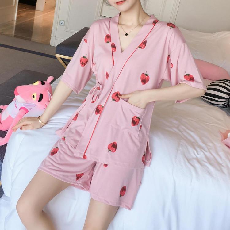 all in one place בגדי נשים Women Loose Short Sleeve Open Lining Pocket Pajamas Set Two Pieces Sleepwear