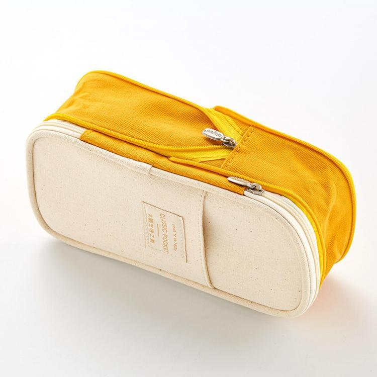 all in one place ציוד היקפי Kawaii Pencil Case Macaron Color Canvas Stretch Double Layer Large Capacity Pencil Box Cute Pencilcase Kids School Stationery