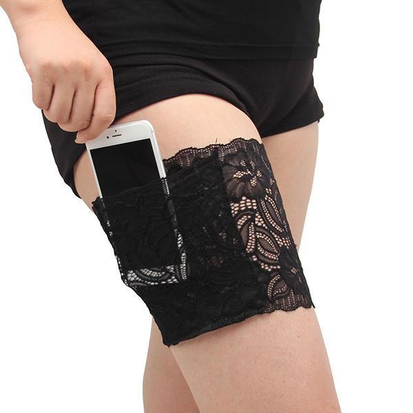 all in one place בגדי נשים Women Lace Non Slip Sporting Phone Card Thigh Pocket Casual Boot Cuffs Leg Pocket
