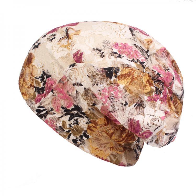 all in one place בגדי נשים Women Summer Breathable Thin Flowers Ethnic Cotton Lace Beanie Hat Vintage Good Elastic Turban Caps