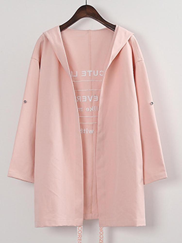 all in one place בגדי נשים Back Letters Printed Hooded Thin Windbreaker Cardigans