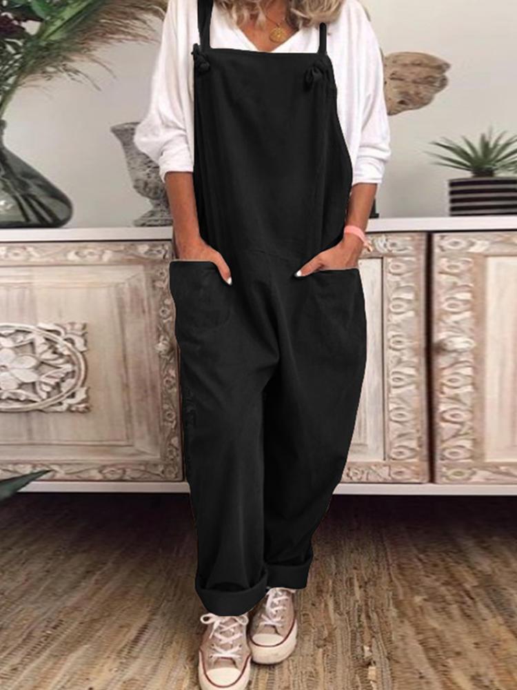 all in one place בגדי נשים Women Solid Color Adjustable Straps Casual Jumpsuit