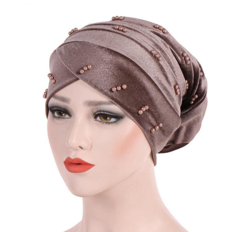 all in one place בגדי נשים Women Fashion Muslim Pearl Velvet Crossed Chemical Turban Hat Winter Earmuffs Beanie Cap