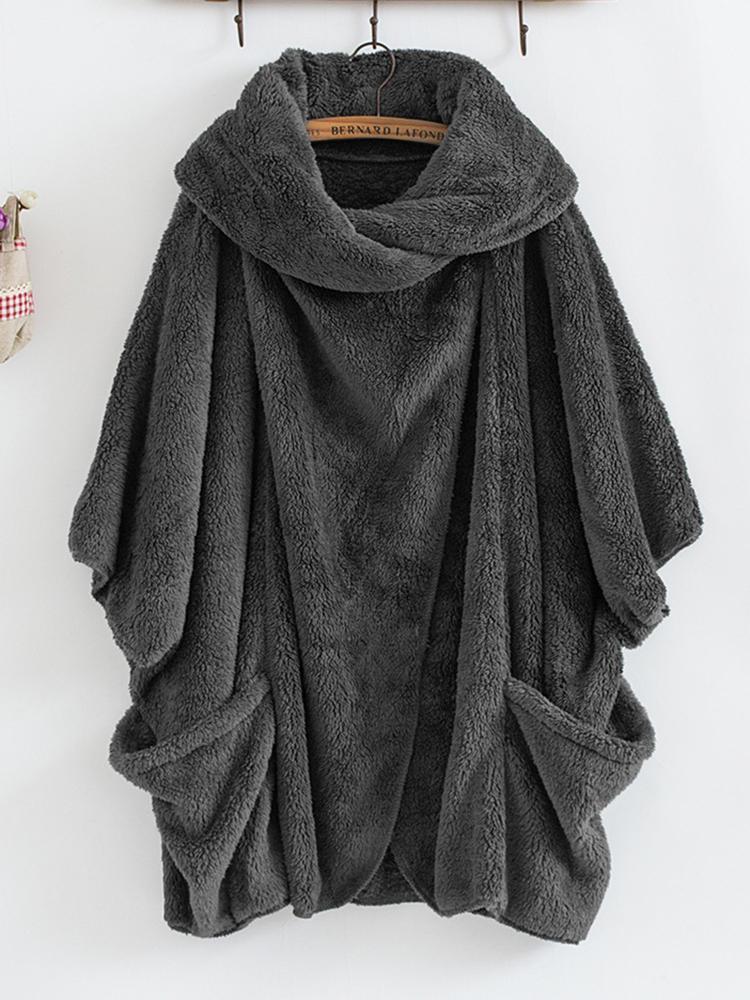 all in one place בגדי נשים Women Batwing Sleeve Fleece Warm Outerwear Coats