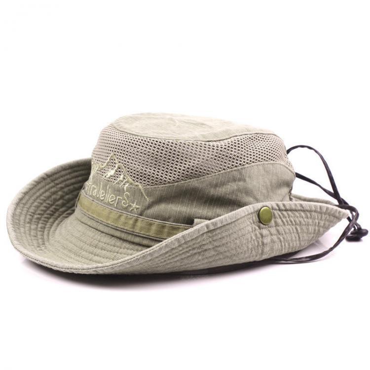 all in one place בגדי גברים Mens Cotton Embroidery Bucket Hat Outdoor Fishing Hat Climbing Mesh Breathable Sunshade Cap