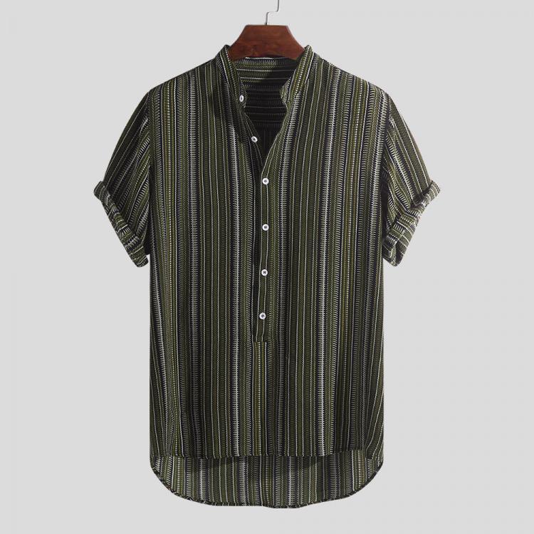 all in one place בגדי גברים Mens Summer Striped Buttons Fly Breathable Short Sleeve Casual Henley Shirts