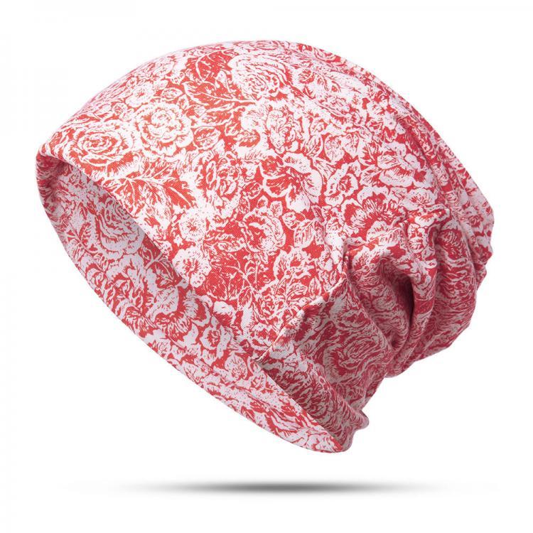 all in one place בגדי נשים Unisex Pure Cotton Rose Blossom Print Turban Beanie Cap Multi-function Scarf Hat