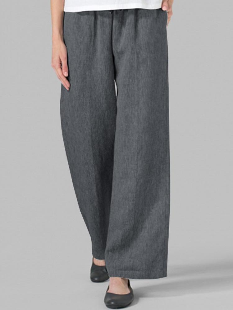 all in one place בגדי נשים Women Solid Elastic Waist Wide Leg Pants