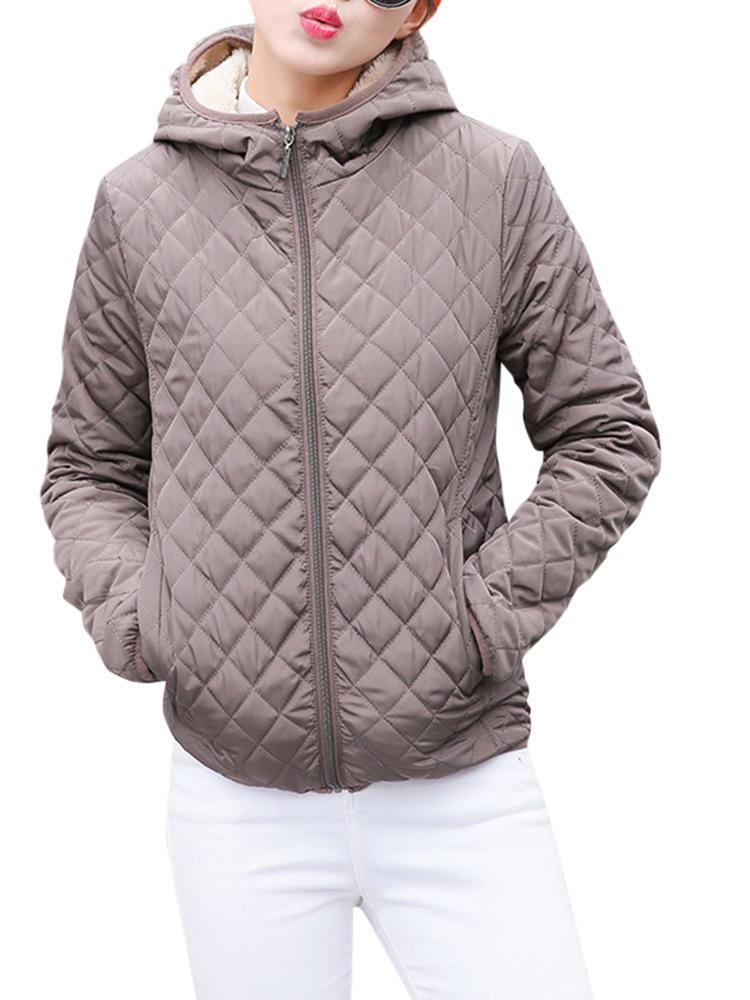 all in one place בגדי נשים Casual Solid Thick Fleece Hooded Women Short Coats
