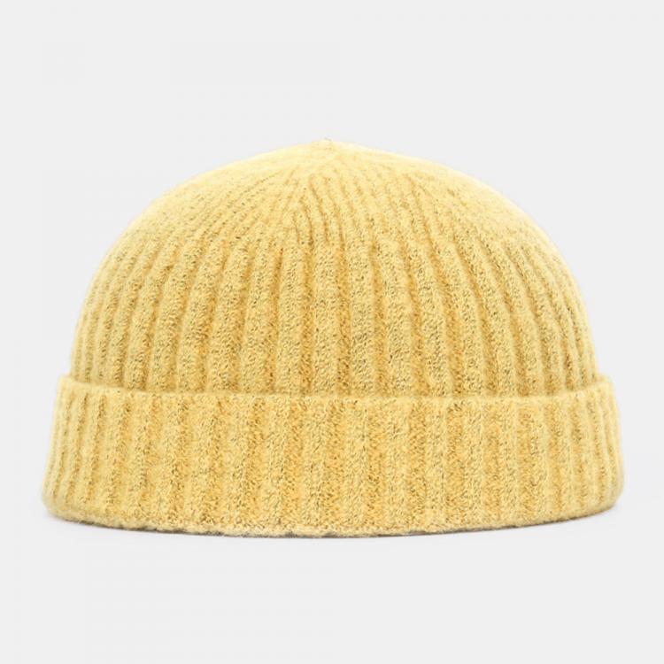 all in one place בגדי נשים Men Women Solid Color Knitted Wool Hat Skull Cap Beanie Brimless Hats