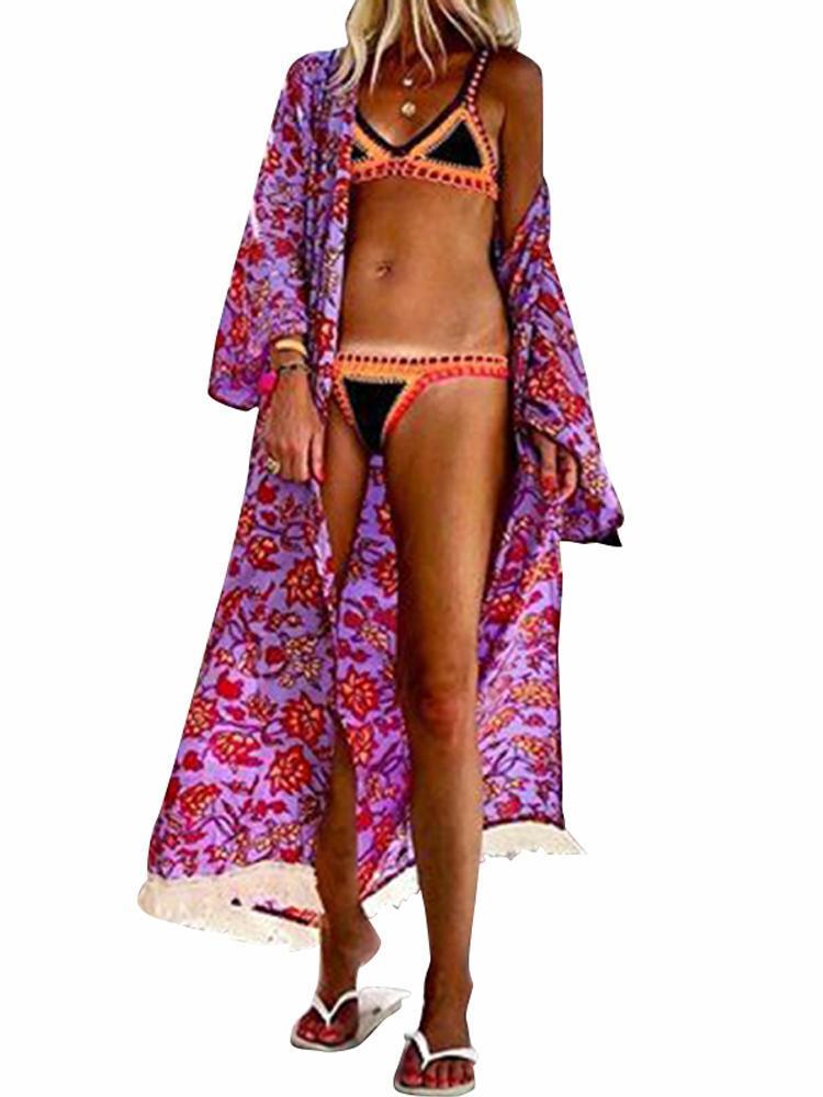all in one place בגדי נשים Summer Floral Print Open Front Holiday Beach Women Long Cardigans