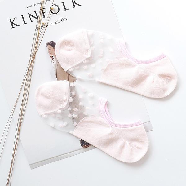 all in one place בגדי נשים Women Invisible Crystal Lighter Boat Socks Summer Thin Breathable Dot Glass Silk Socks