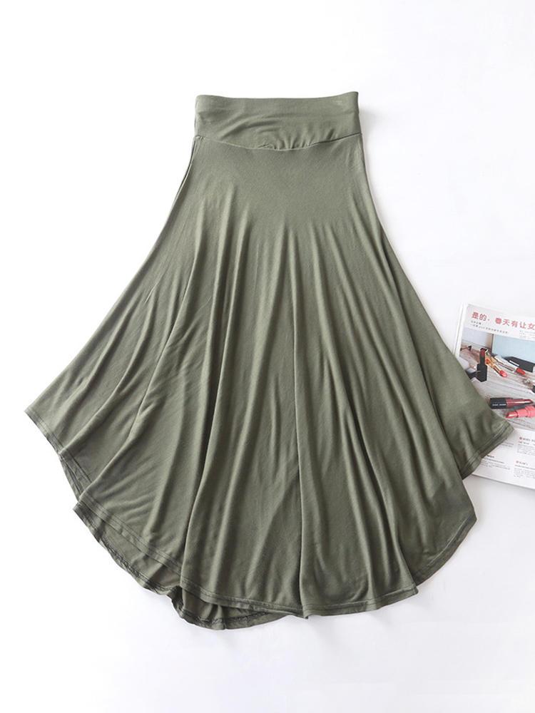 all in one place בגדי נשים Women Solid Color Irregular Hem Elastic Waist Skirts