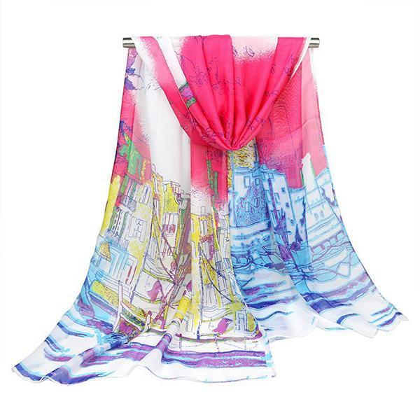 all in one place בגדי נשים Women's Georgette Silk Soft Scarves Shawl High Quality Oil Painting Print Long Scarf