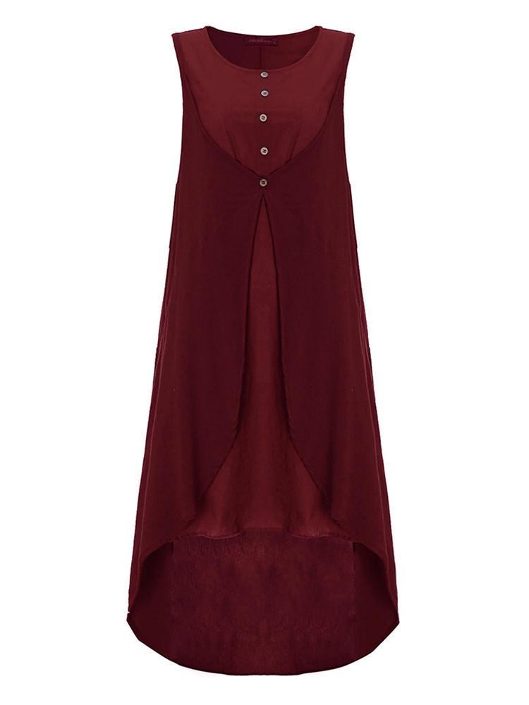 all in one place בגדי נשים Women Mori Girl Style Sleeveless Fake Two-piece Asymmetric Dress